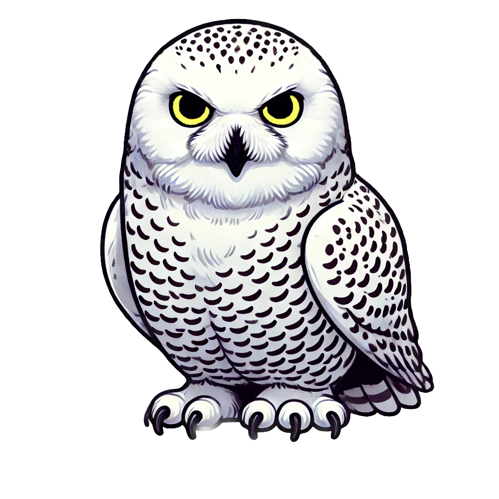 Shin the Owl drawing, owl, yellow eyes, stern look, grey beak, european eagle owl
